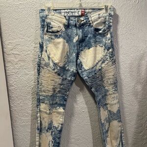 Rebels Distressed Blue and Cream Jeans